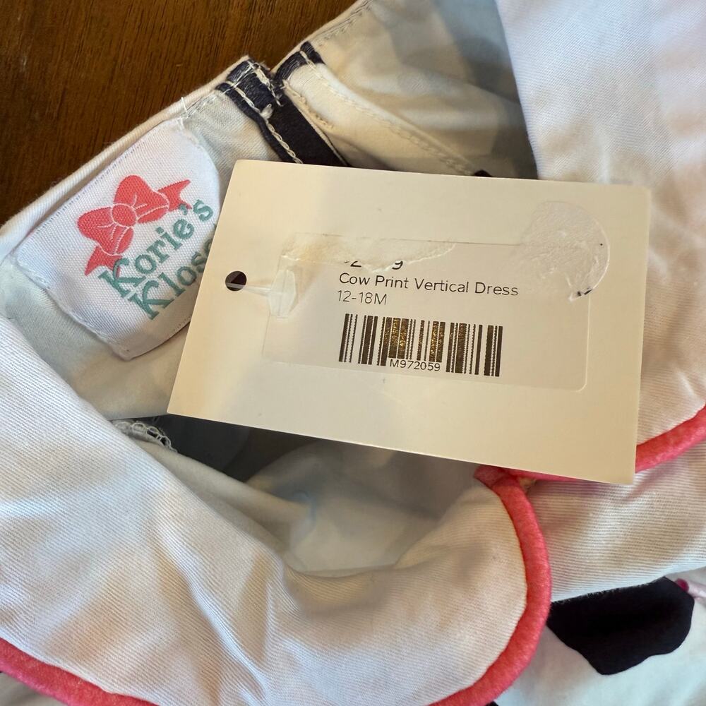 Kories Closet Cow Print Dress Spotted Embroidered Pink Ruffle Trim‎ Sz 12 18 Mos - Picture 7 of 11